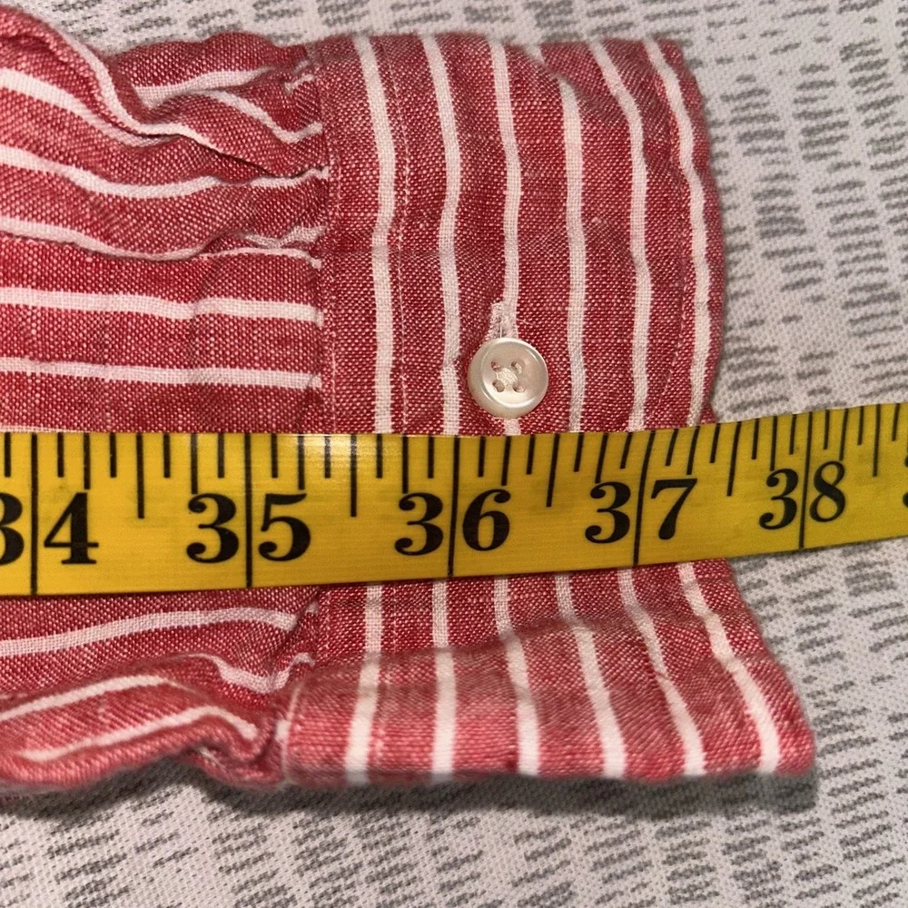 Polo Ralph Lauren Custom Fit 100%Linen Red Vertical Stripe Long Sleeve Shirt 2XL